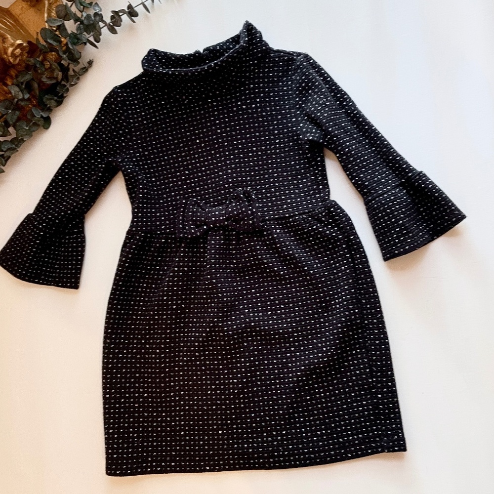 Janie Jack x Juno Valentine Girls Dress 5 Black Metallic Bow Holiday Party Photo